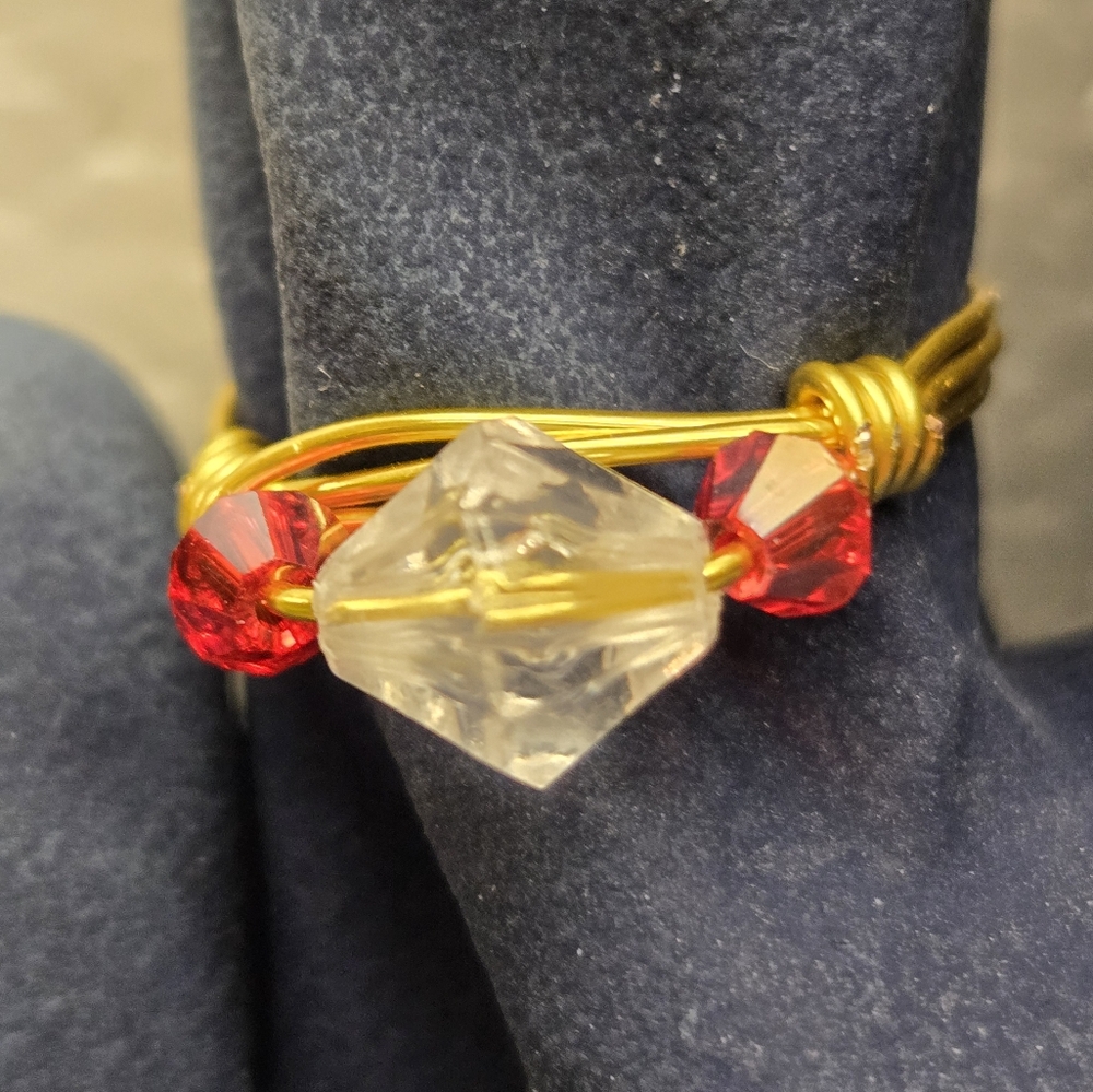 Gold, Red, and Clear Crystal Glass Ring